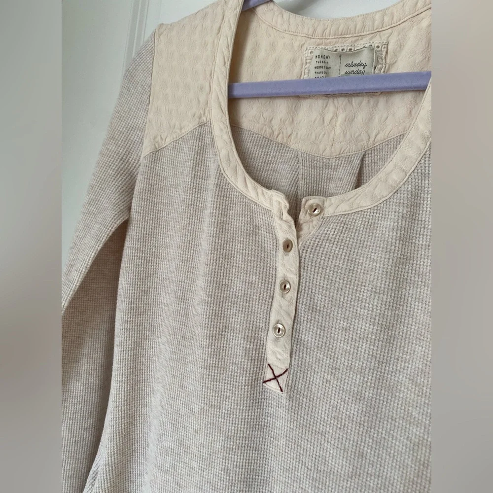 Saturday Sunday Anthropologie cream mini thermal henley dress - Picture 6 of 10